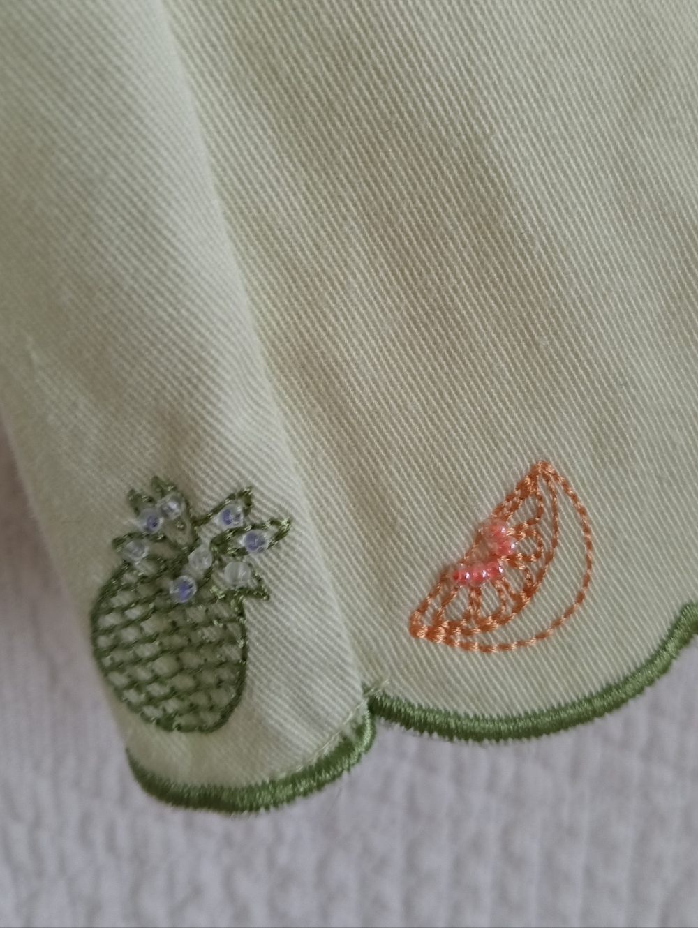 Christopher & Banks Lime Green Fruit Chinos Embroidered Cropped retro Summer Bbq - Picture 6 of 12